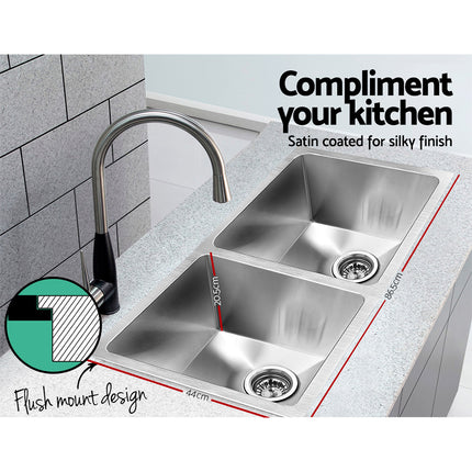 Cefito Kitchen Sink 86X44CM Stainless Steel Basin Double Bowl Silver.