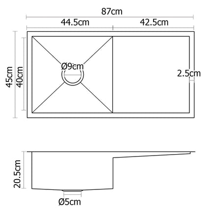 Cefito Kitchen Sink 87X45CM Stainless Steel Basin Single Bowl Silver.