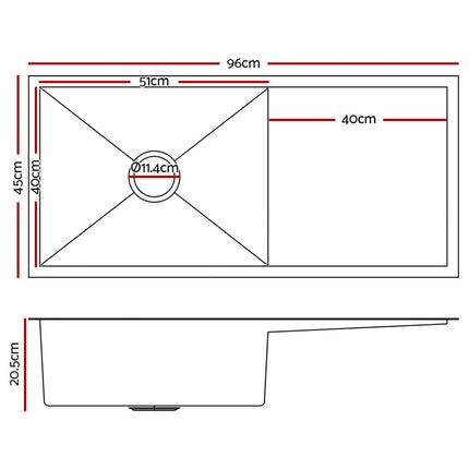 Cefito Kitchen Sink 96X45CM Stainless Steel Basin Single Bowl Silver.