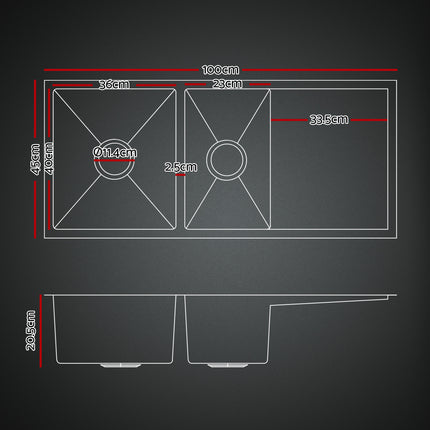 Cefito Stainless Steel Sink 100x45CM With Pull Out Mixer Tap Kitchen Basin Double Bowl Black.