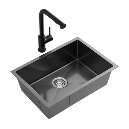 Cefito Stainless Steel Sink 30x45CM With Pull Out Mixer Tap Kitchen Basin Single Bowl Black.