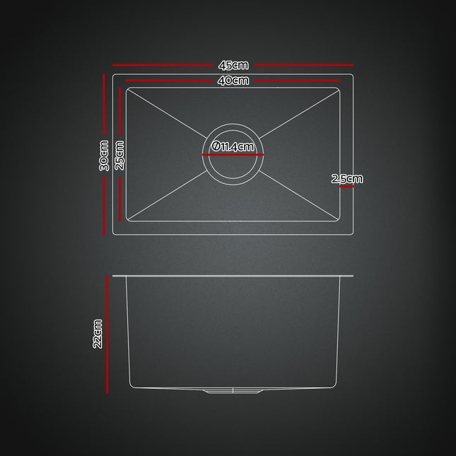 Cefito Stainless Steel Sink 30x45CM With Pull Out Mixer Tap Kitchen Basin Single Bowl Black.