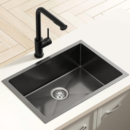 Cefito Stainless Steel Sink 30x45CM With Pull Out Mixer Tap Kitchen Basin Single Bowl Black.