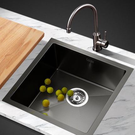 Cefito Kitchen Sink 44X44CM Stainless Steel Basin Single Bowl Black.