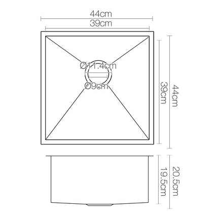 Cefito Kitchen Sink 44X44CM Stainless Steel Basin Single Bowl Black.