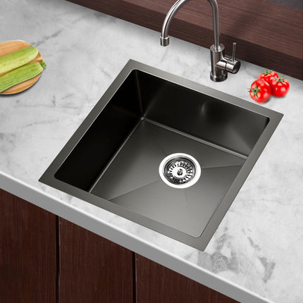 Cefito Kitchen Sink 44X44CM Stainless Steel Basin Single Bowl Black.