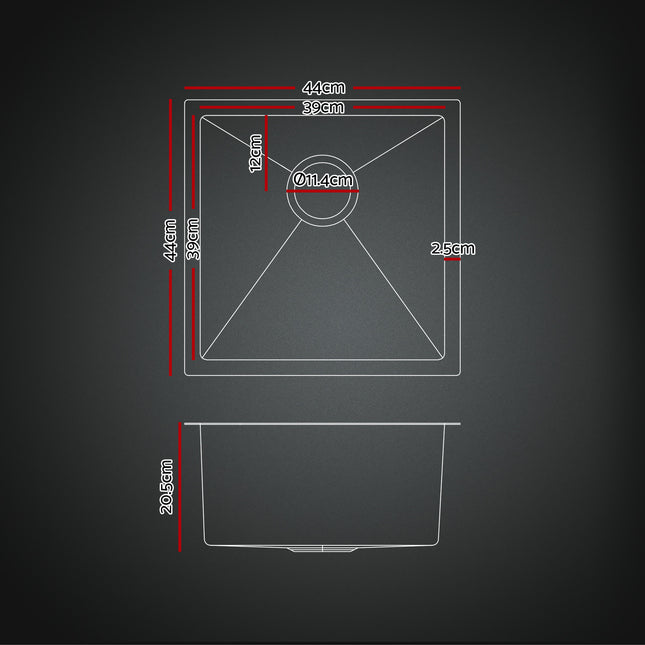 Cefito Stainless Steel Sink 44x44CM With Pull Out Mixer Tap Kitchen Basin Single Bowl Black.