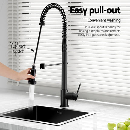 Cefito Stainless Steel Sink 51x45CM With Pull Out Mixer Tap Kitchen Single Bowl Black.