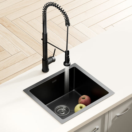 Cefito Stainless Steel Sink 51x45CM With Pull Out Mixer Tap Kitchen Single Bowl Black.