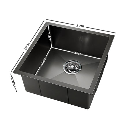 Cefito Kitchen Sink 51X45CM Stainless Steel Basin Single Bowl Black.