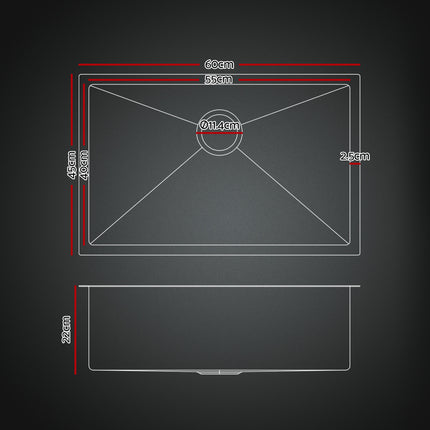 Cefito Stainless Steel Sink 60x45CM With Pull Out Mixer Tap Kitchen Basin Single Bowl Black.