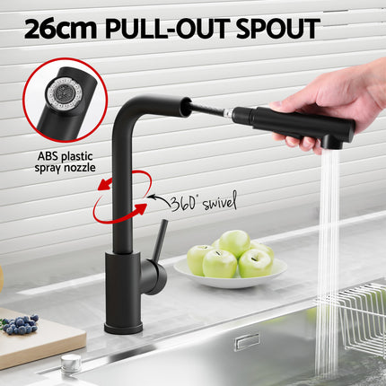 Cefito Stainless Steel Sink 60x45CM With Pull Out Mixer Tap Kitchen Basin Single Bowl Black.