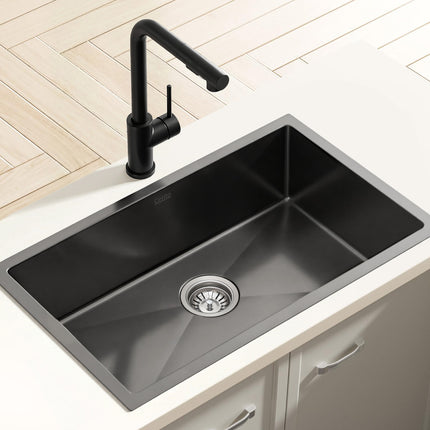Cefito Stainless Steel Sink 60x45CM With Pull Out Mixer Tap Kitchen Basin Single Bowl Black.