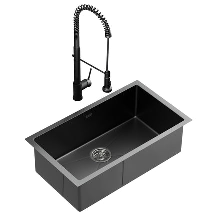 Cefito Stainless Steel Sink 51x45CM With Pull Out Mixer Tap Kitchen Single Bowl Black.
