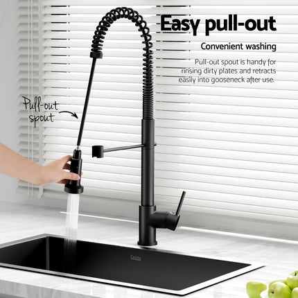 Cefito Stainless Steel Sink 51x45CM With Pull Out Mixer Tap Kitchen Single Bowl Black.
