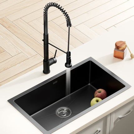 Cefito Stainless Steel Sink 51x45CM With Pull Out Mixer Tap Kitchen Single Bowl Black.