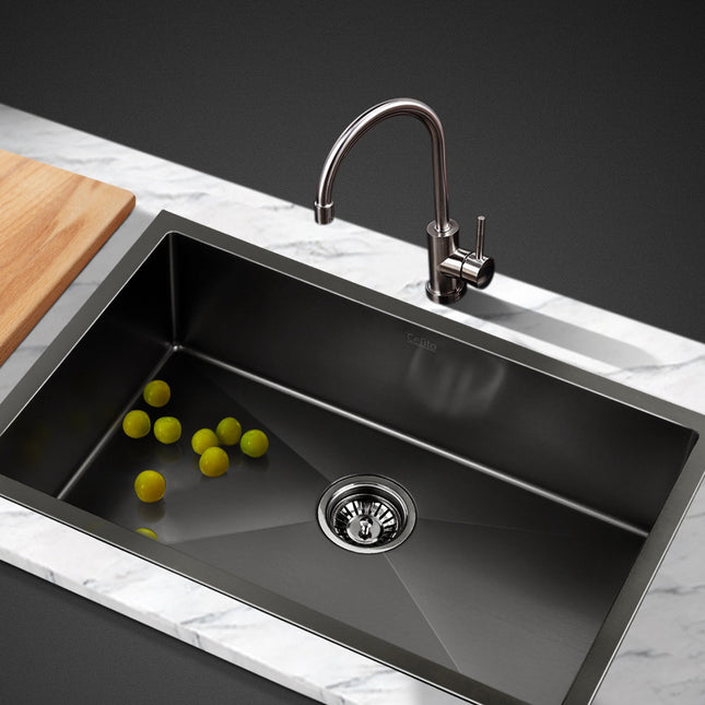 Cefito Kitchen Sink 70X45CM Stainless Steel Basin Single Bowl Black.