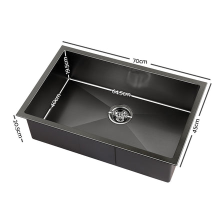 Cefito Kitchen Sink 70X45CM Stainless Steel Basin Single Bowl Black.