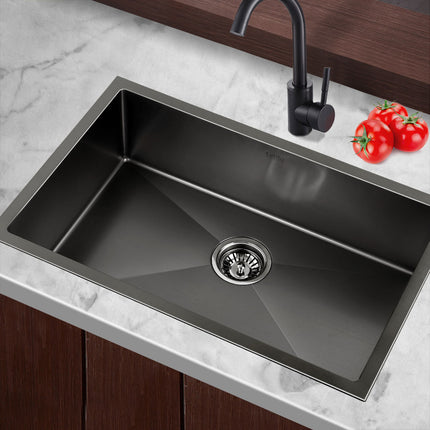 Cefito Kitchen Sink 70X45CM Stainless Steel Basin Single Bowl Black.