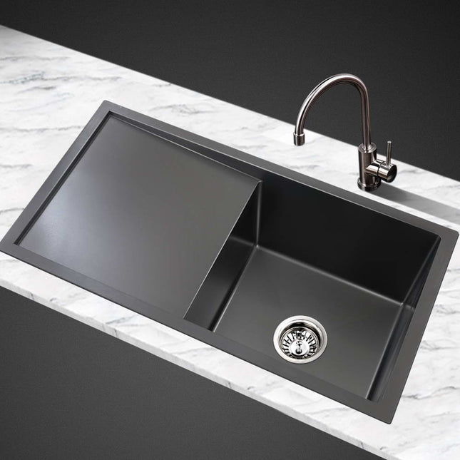 Cefito Kitchen Sink 75X45CM Stainless Steel Basin Single Bowl Black.