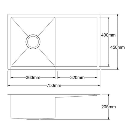 Cefito Kitchen Sink 75X45CM Stainless Steel Basin Single Bowl Black.