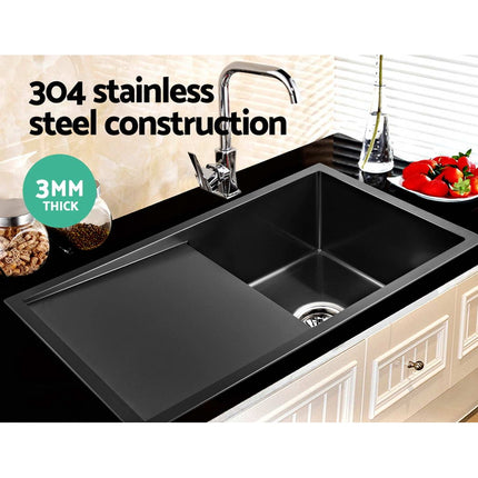 Cefito Kitchen Sink 75X45CM Stainless Steel Basin Single Bowl Black.