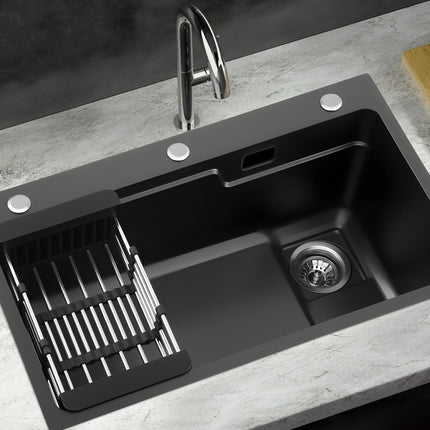 Cefito Kitchen Sink 75X45CM Stainless Steel Basin Single Bowl Drain Part Black.