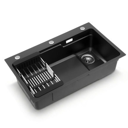 Cefito Kitchen Sink 75X45CM Stainless Steel Basin Single Bowl Drain Part Black.