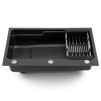 Cefito Kitchen Sink 75X45CM Stainless Steel Basin Single Bowl Drain Part Black.