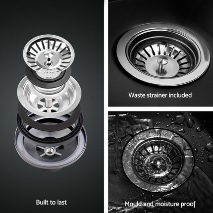 Cefito Kitchen Sink 75X45CM Stainless Steel Basin Single Bowl Drain Part Black.