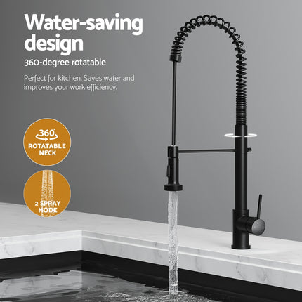 Cefito Stainless Steel Sink 77x45CM With Pull Out Mixer Tap Kitchen Double Bowl Black.