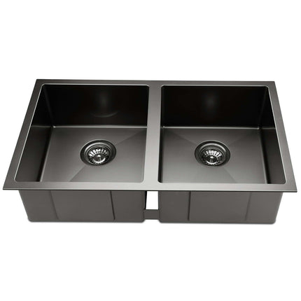 Cefito Kitchen Sink 77X45CM Stainless Steel Basin Double Bowl Black.