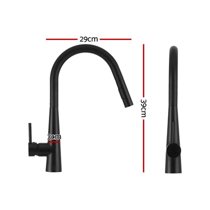 Cefito Stainless Steel Sink 81x45CM With Pull Out Mixer Tap Kitchen Basin Single Bowl Black.