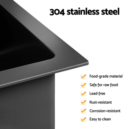 Cefito Stainless Steel Sink 81x45CM With Pull Out Mixer Tap Kitchen Basin Single Bowl Black.