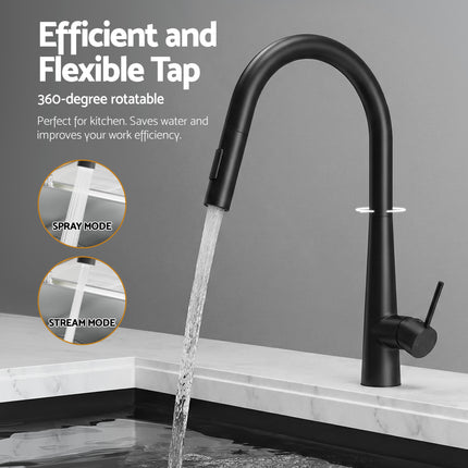 Cefito Stainless Steel Sink 81x45CM With Pull Out Mixer Tap Kitchen Basin Single Bowl Black.