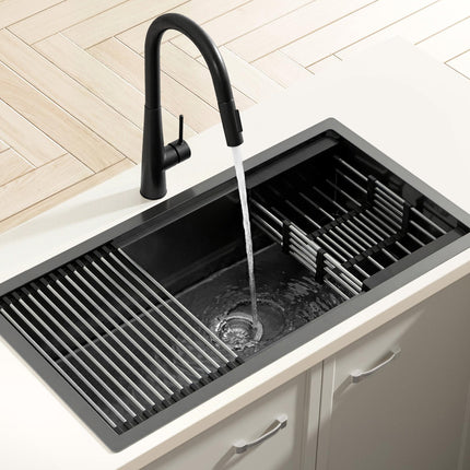 Cefito Stainless Steel Sink 81x45CM With Pull Out Mixer Tap Kitchen Basin Single Bowl Black.