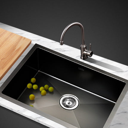 Cefito Kitchen Sink 60X45CM Stainless Steel Basin Single Bowl Black.