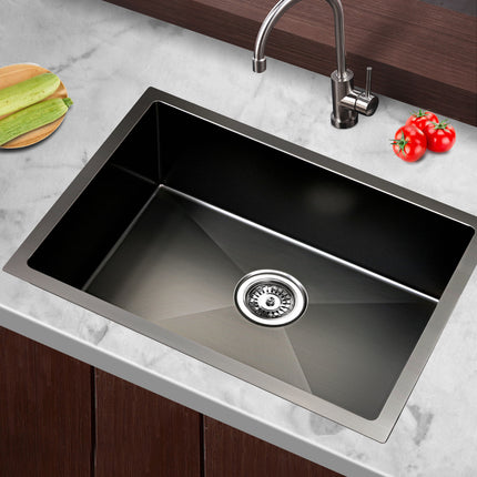 Cefito Kitchen Sink 60X45CM Stainless Steel Basin Single Bowl Black.