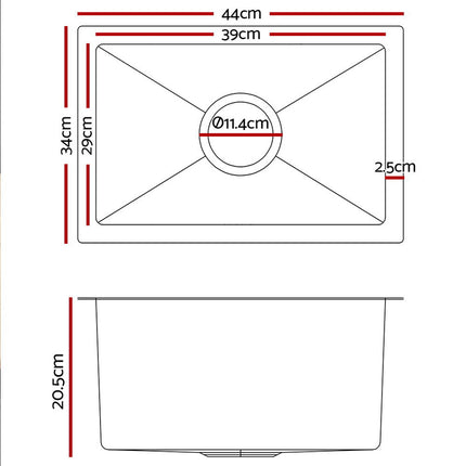 Cefito Kitchen Sink 44X34CM Stainless Steel Nano Basin Single Bowl Silver.