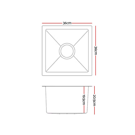 Cefito Kitchen Sink 36X36CM Stainless Steel Nano Basin Single Bowl Silver.