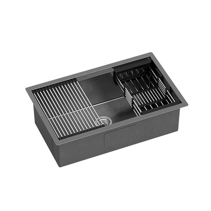 Cefito Kitchen Sink 70X45CM Stainless Steel Single Bowl Drain Rack Basket Black.