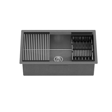 Cefito Kitchen Sink 70X45CM Stainless Steel Single Bowl Drain Rack Basket Black.