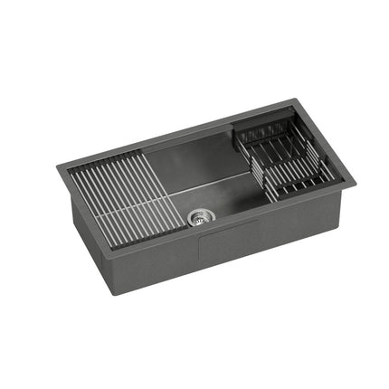 Cefito Kitchen Sink 81X45CM Stainless Steel Single Bowl Drain Rack Basket Black.