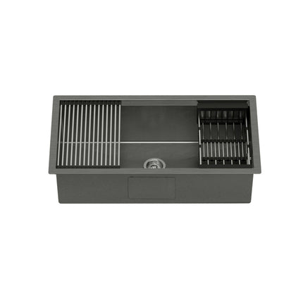Cefito Kitchen Sink 81X45CM Stainless Steel Single Bowl Drain Rack Basket Black.
