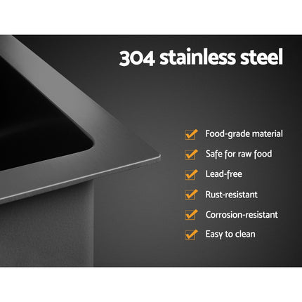 Cefito Kitchen Sink 81X45CM Stainless Steel Single Bowl Drain Rack Basket Black.