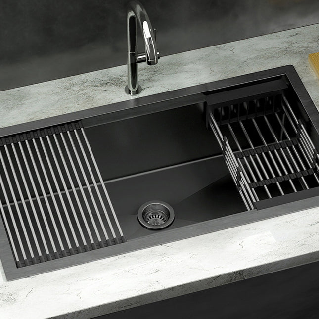 Cefito Kitchen Sink 81X45CM Stainless Steel Single Bowl Drain Rack Basket Black.