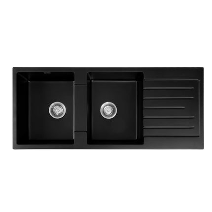 Cefito Kitchen Sink 116x50cm Granite Stone Sink Double Bowl Black.