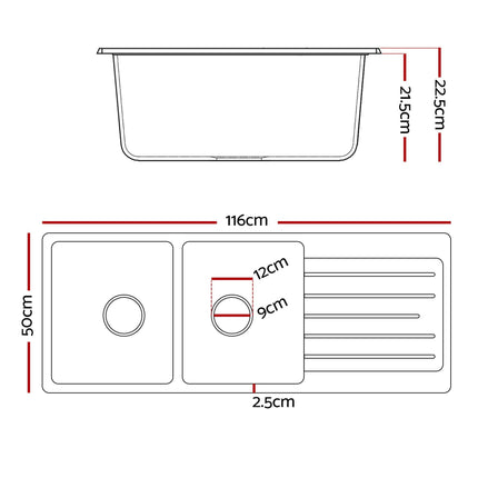 Cefito Kitchen Sink 116x50cm Granite Stone Sink Double Bowl White.