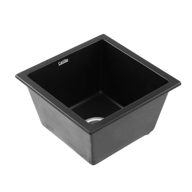 Cefito Kitchen Sink 38x38cm Granite Stone Sink Single Bowl Black.