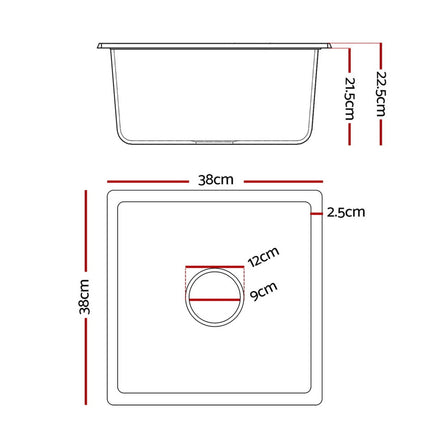 Cefito Kitchen Sink 38x38cm Granite Stone Sink Single Bowl Black.